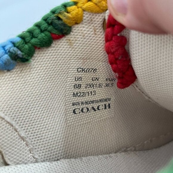 Coach Lowline Low Top Sneaker Size 6 With Rainbow Crochet Brown Leather - Picture 8 of 15